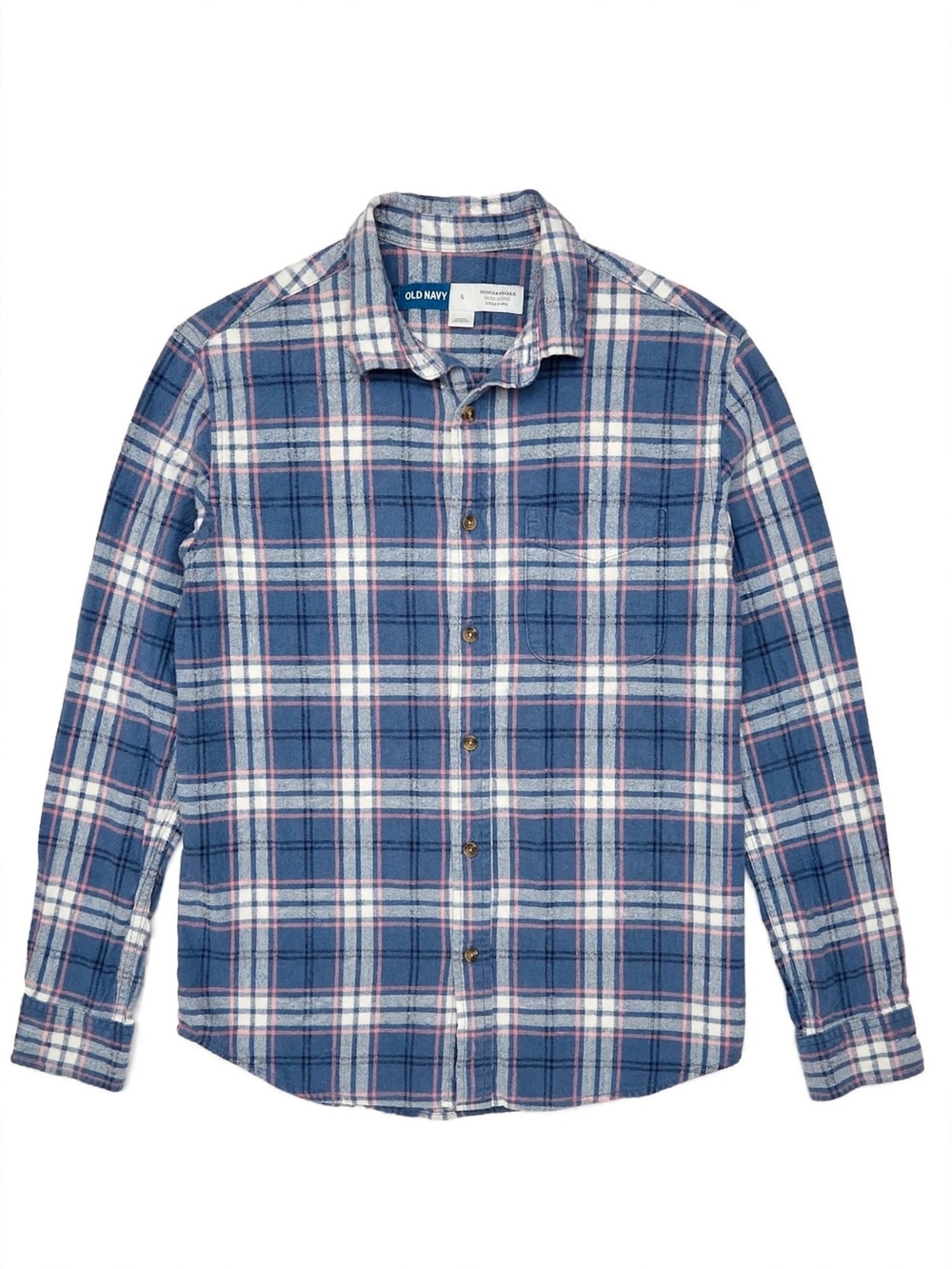 Old Navy Blue and White Plaid Button-Down Shirt